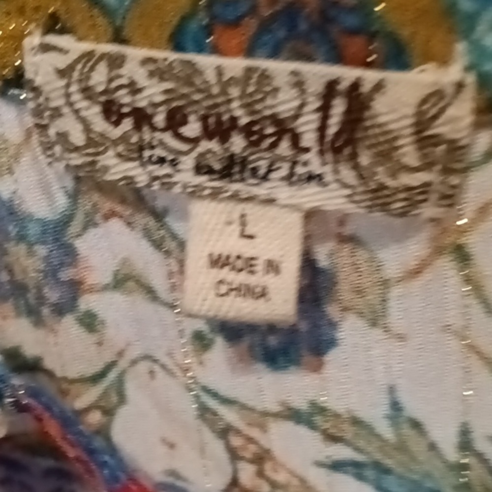 One World Orange Multi-Colored Rounded Neckline S… - image 1